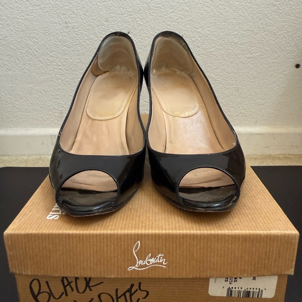 Christian Louboutin Black Patent Leather Wedges in size 36.5